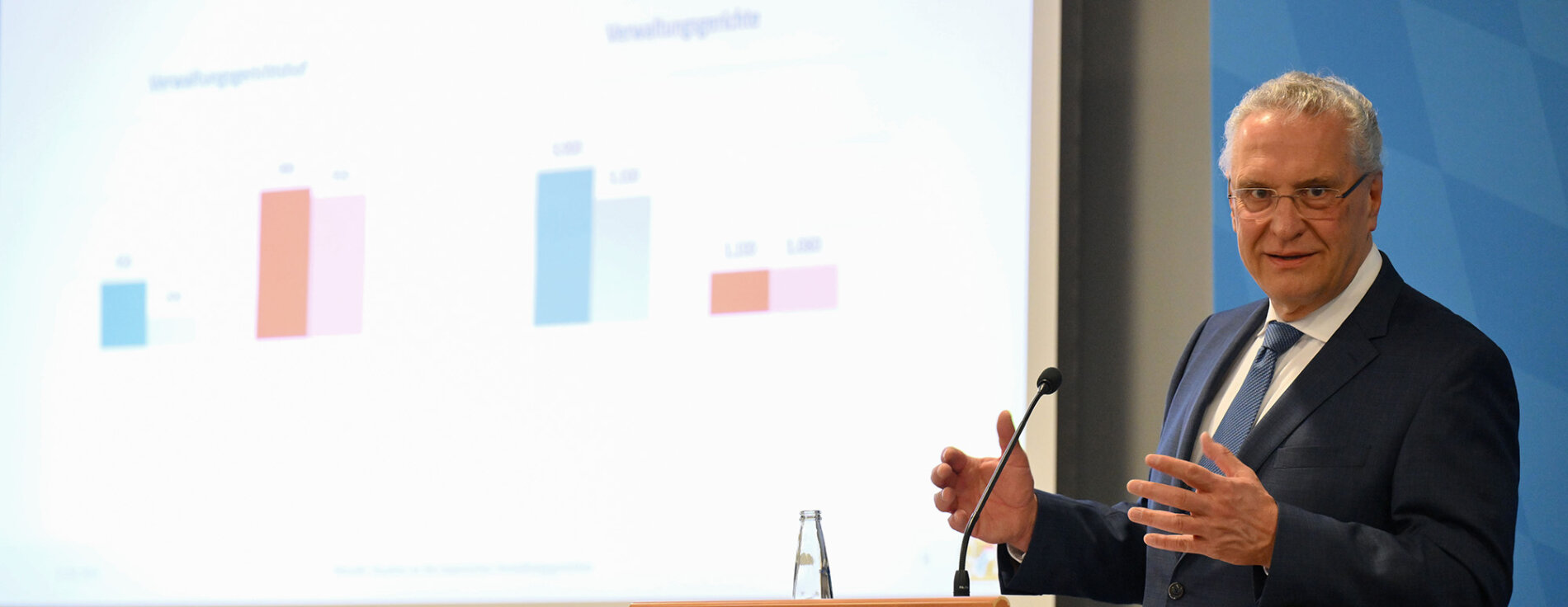 17. Februar 2022: Innenminister Joachim Herrmann informiert über die aktuelle Situation an den bayerischen Verwaltungsgerichten: „Seit 2020 steht die Verwaltungsgerichtsbarkeit vor der Herausforderung, die vielen im Zusammenhang mit der Corona-Pandemie eingegangenen Verfahren zu bewältigen.“ Innenminister Joachim Herrmann bei Rede