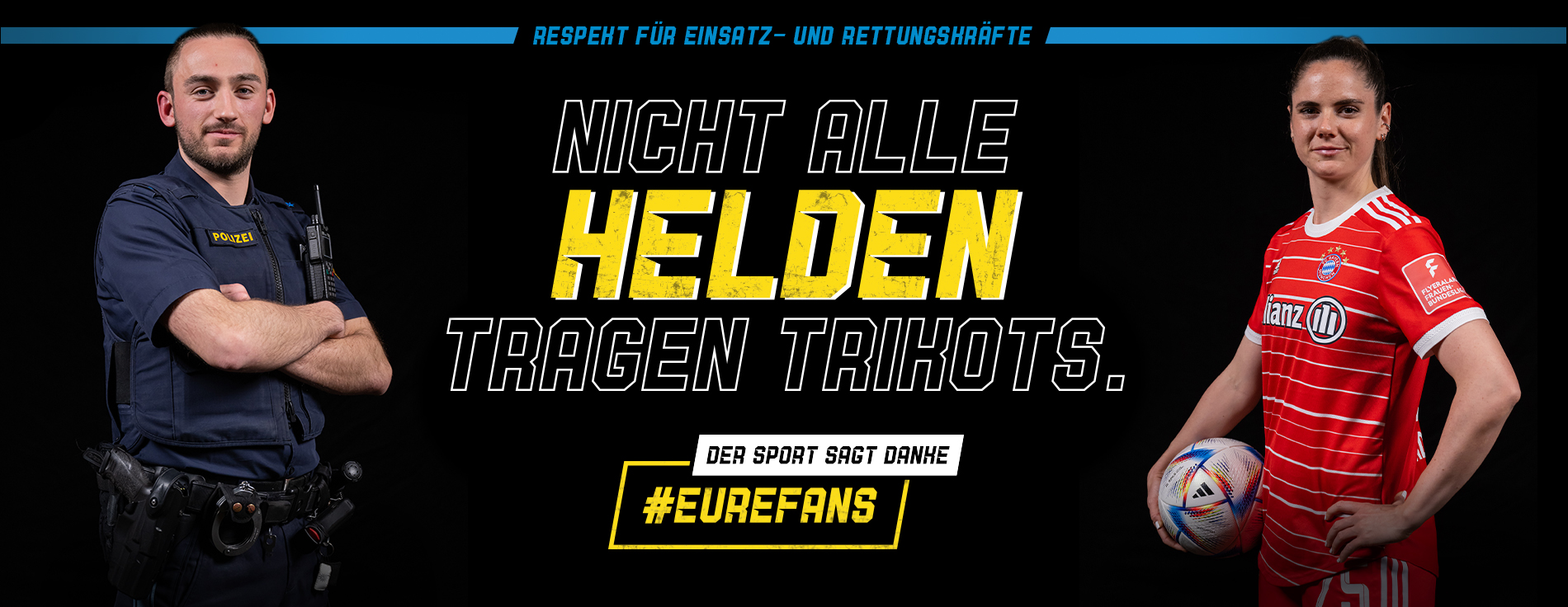 Grafik zur Kampagne "Nicht alle Helden tragen Trikots - #EureFans - der Sport sagt Danke"