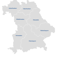Regierungsbezirkskarte Karte Bayerns mit den sieben Regierungsbezirken